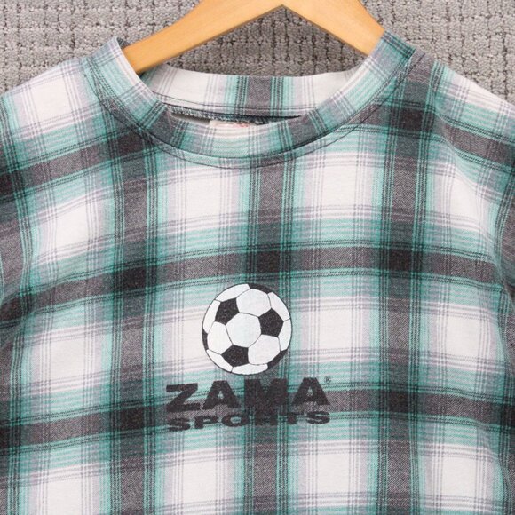 Vintage ZAMA Shirt Mens XL Gray Plaid Short Sleeve ZAMA Sports Soccer USA 90s - Picture 5 of 9